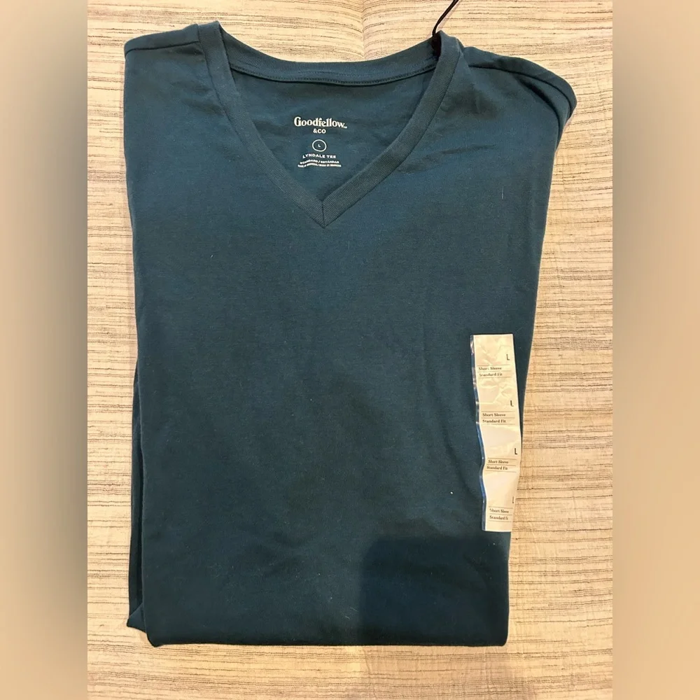 Goodfellow & Co Men's Teal V-Neck Shirt - Picture 4 of 5